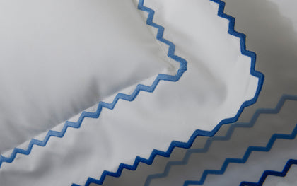 Blue and navy Axel wavy embroidered trim.