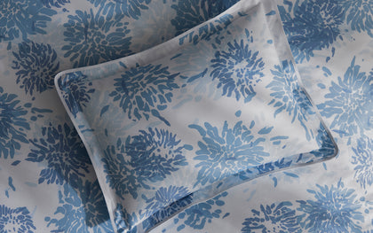 Blue Chrysanthemum print pillow.