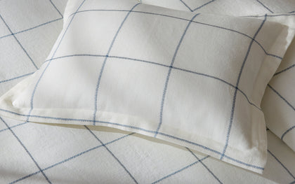 Sebastian navy windowpane-embroidered sham
