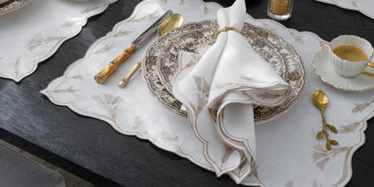 Marcella embroidered scalloped placemat and napkin table setting