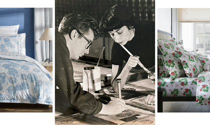 Tillett print collage with a vintage photo of artisans hand-painting fabric.